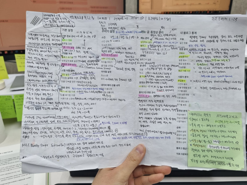 손으로 들고 있는 치과 마케팅 전략이 빼곡히 적힌 종이